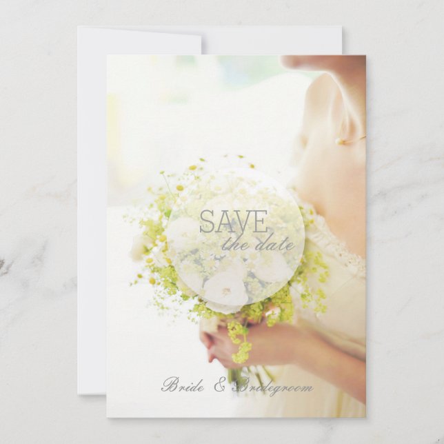 Beautiful Bride with Flower Bouquet Wedding Save The Date (Front)