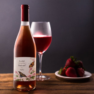 Beautiful Bridesmaid Proposal Floral Butterflies Wine Label