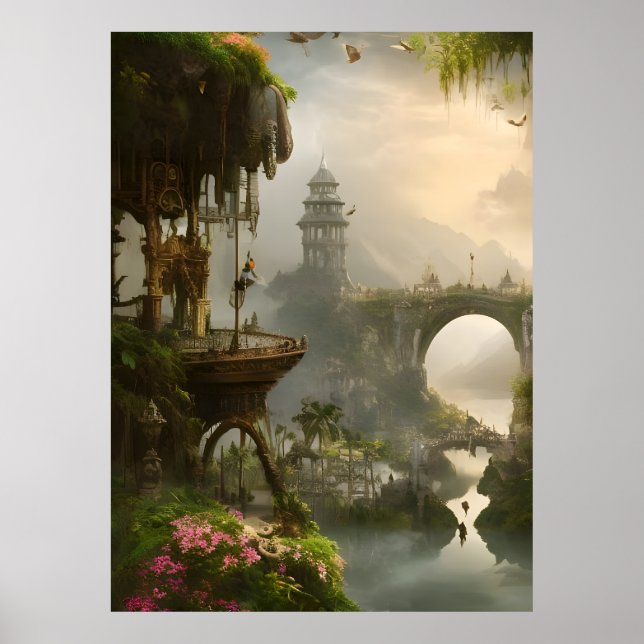 Beautiful Bridge river lookout Fantasy  Poster (Front)