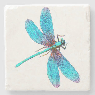 Beautiful Bright Blue Turquoise Dragonfly Stone Coaster