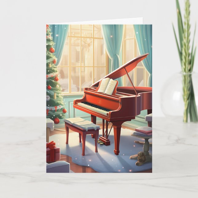 Beautiful Bright Christmas Music Grand Piano Holiday Card (Front)