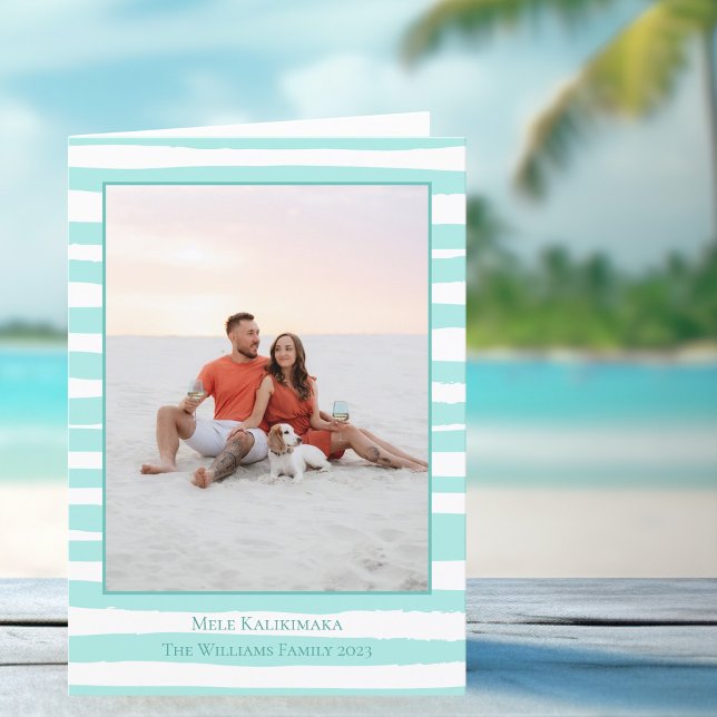 Beautiful Bright Coastal Teal Beach Photo Folded Holiday Card (Creator Uploaded)