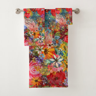 Beautiful Bright Colourful Abstract Floral Pattern Bath Towel Set