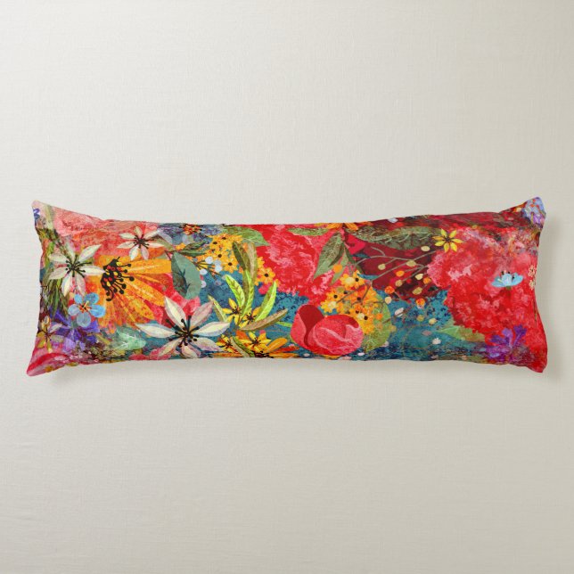 Beautiful Bright Colourful Abstract Floral Pattern Body Cushion (Front)