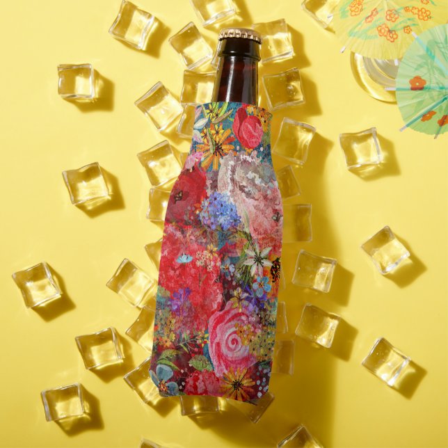 Beautiful Bright Colourful Abstract Floral Pattern Bottle Cooler (In Situ Summer)