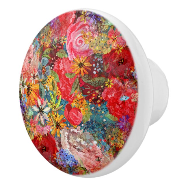 Beautiful Bright Colourful Abstract Floral Pattern Ceramic Knob (Right)