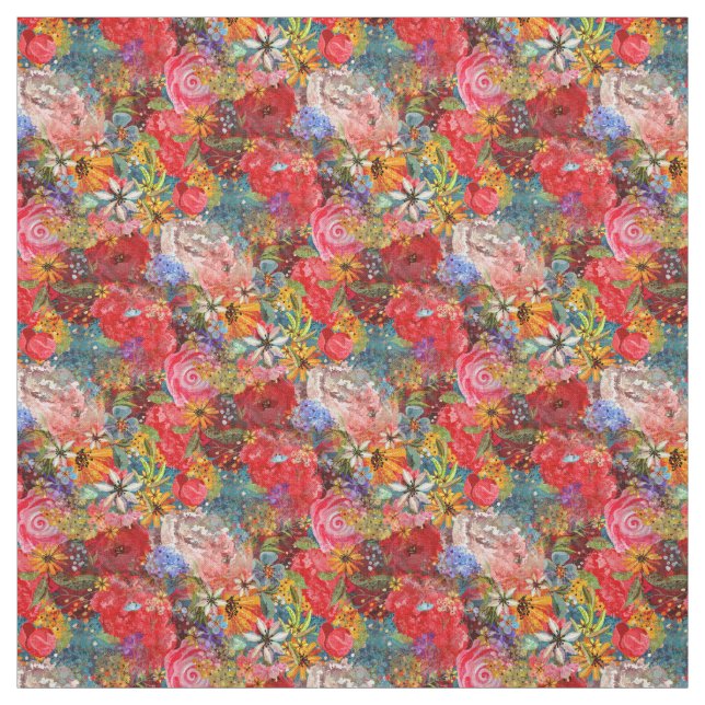 Beautiful Bright Colourful Abstract Floral Pattern Fabric (Swatch)