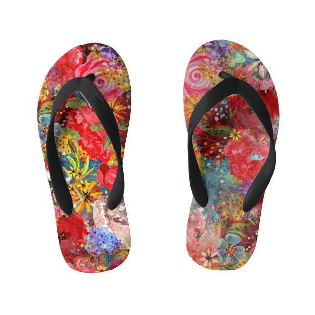 Beautiful Bright Colourful Abstract Floral Pattern Kid's Jandals (Footbed)