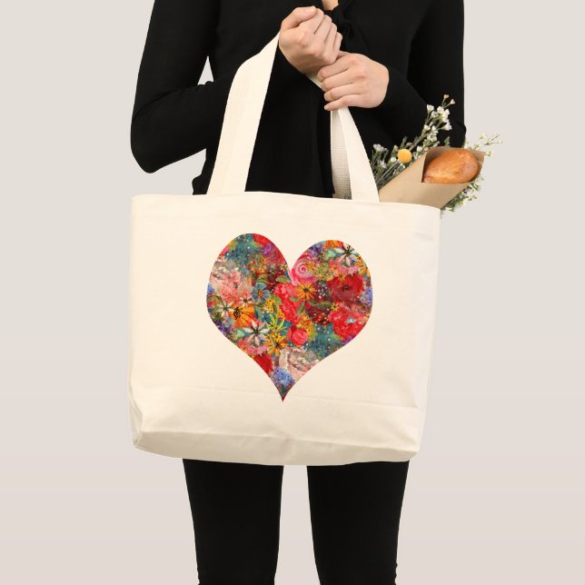 Beautiful Bright Colourful Abstract Floral Pattern Large Tote Bag (Front (Product))