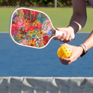 Beautiful Bright Colourful Abstract Floral Pattern Pickleball Paddle