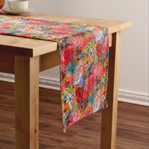 Beautiful Bright Colourful Abstract Floral Pattern Short Table Runner