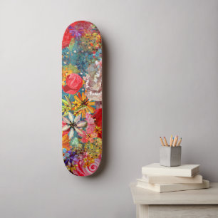 Beautiful Bright Colourful Abstract Floral Pattern Skateboard