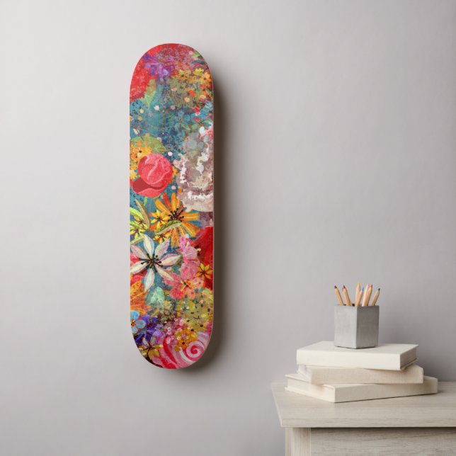 Beautiful Bright Colourful Abstract Floral Pattern Skateboard (Wall Art)