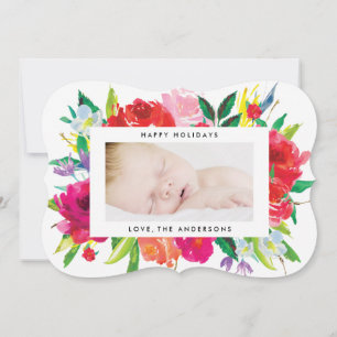 Beautiful Bright Floral Christmas Photo Card