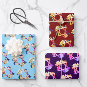 Beautiful Bright Floral Star of David Jewish Event Wrapping Paper Sheet