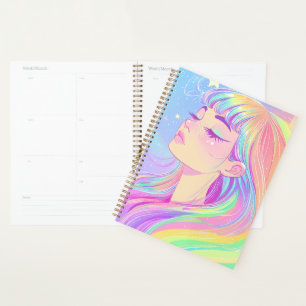 beautiful bright girl with rainbow hair from the c planner