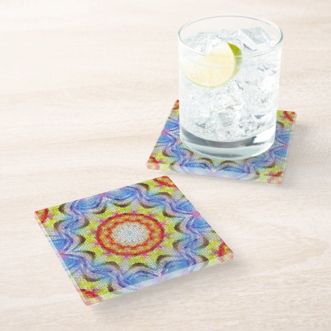 Beautiful Bright Mosaic Tile Sun Flower Glass Coaster (Angled)