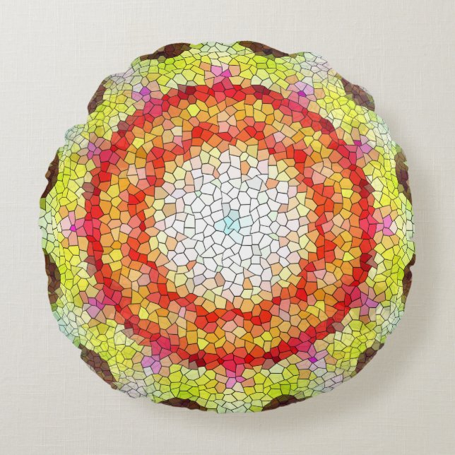 Beautiful Bright Mosaic Tile Sun Flower Round Cushion (Front)