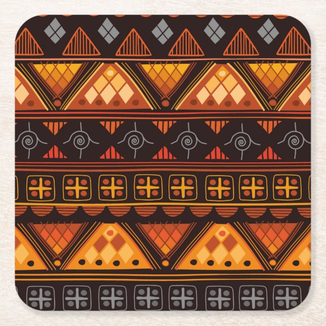 Beautiful Bright Multi-Colour Aztec Pattern Square Paper Coaster (Front)