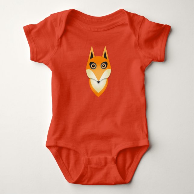 Beautiful bright orange fox baby boys romper bodysuit (Front)