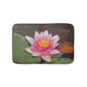 Beautiful Bright Pink Water Lily Flower Photo Bath Mat