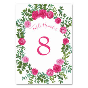 Beautiful Bright Pink Wedding Roses Floral Table Number
