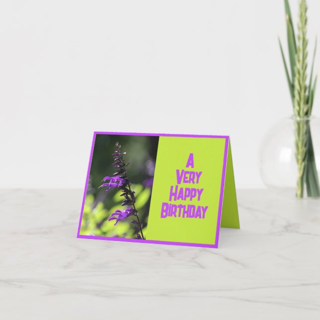 Beautiful Bright Purple Salvia Flowers Birthday Card (Front)