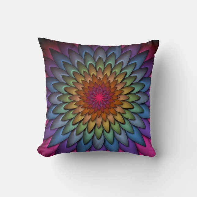 Beautiful Bright Rainbow Flower Cushion (Front)
