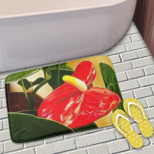 Beautiful Bright Red Anthurium Flower Photography Bath Mat