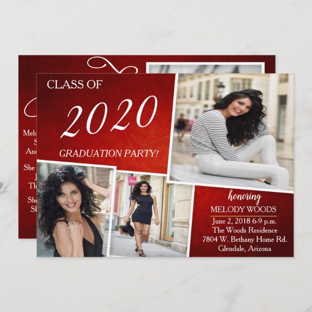 Beautiful Bright Red Graduation Invitation (Front/Back)