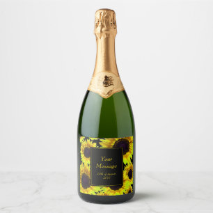 Beautiful Bright Yellow Sunflower - Any Occasion Sparkling Wine Label