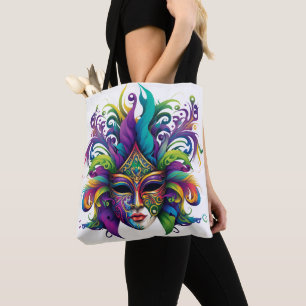 BEAUTIFUL BRIGHTLY COLORED MARDI GRAS MASK TOTE BAG