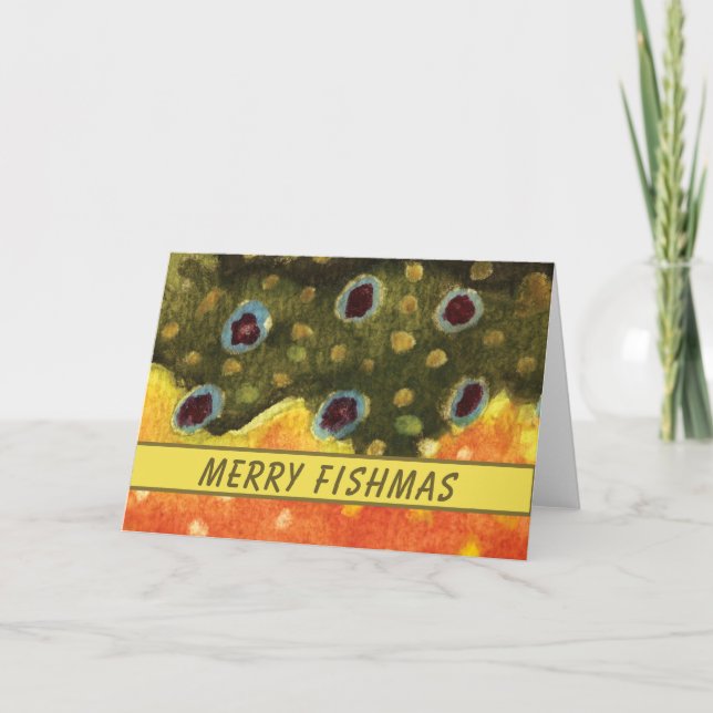 Beautiful Brook Trout Fly Fishing Holiday Card (Front)