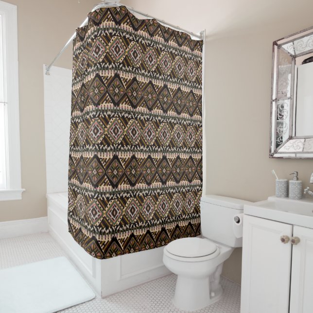 Beautiful Brown and Rust Mud Cloth Inspired Shower Curtain (In Situ)