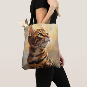 BEAUTIFUL BROWN BENGAL CAT PAINTING TOTE BAG
