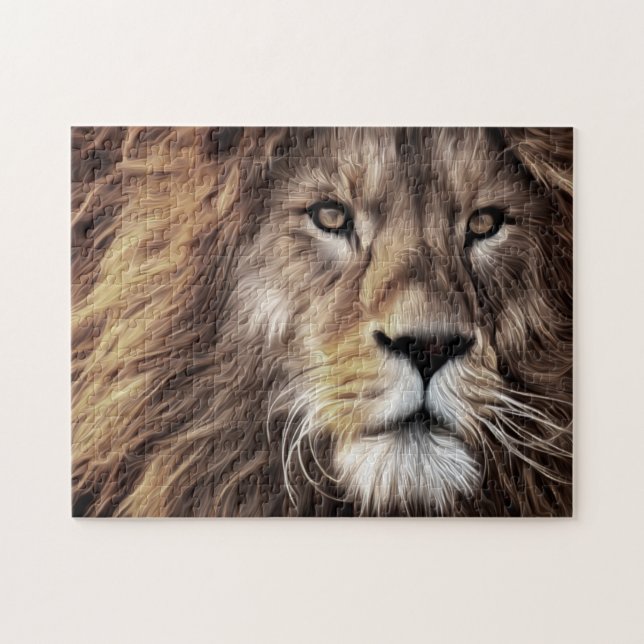 Beautiful Brown Black Lion Face Closeup Painting Jigsaw Puzzle (Horizontal)