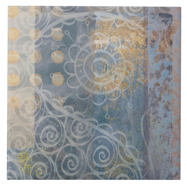 Beautiful brown blue pattern industrial loft style tile (Front)