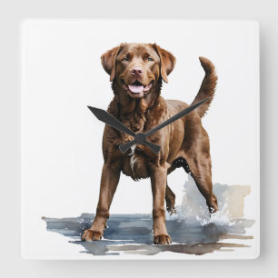 BEAUTIFUL BROWN CHESAPEAKE BAY RETRIEVER DOG SQUARE WALL CLOCK
