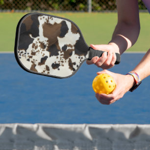 Beautiful Brown Cow Print Faux Suede Look Pickleball Paddle