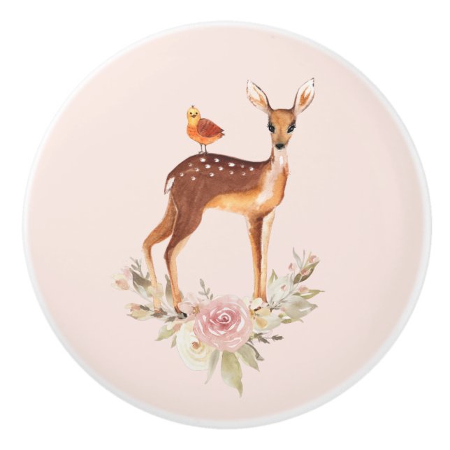 Beautiful Brown Doe with White Spots Ceramic Knob (Front)