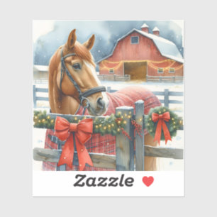 Beautiful Brown Horse at a Festive Barn Christmas