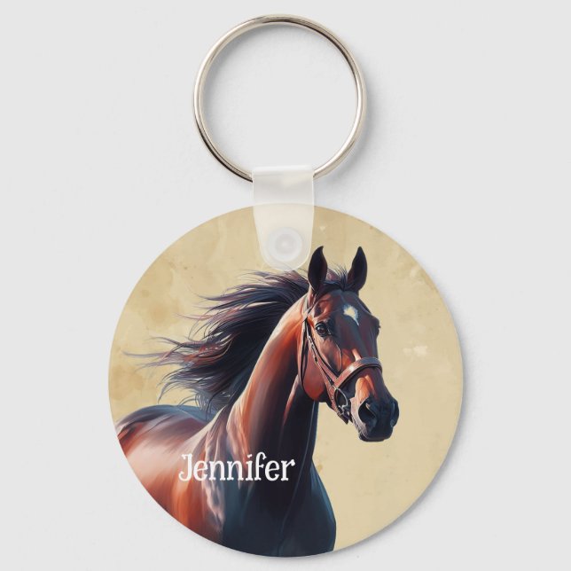  Beautiful Brown Horse Custom Name  Key Ring (Front)
