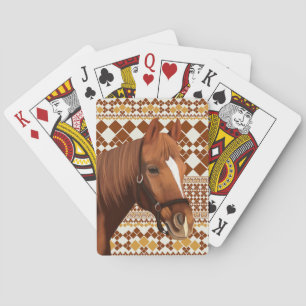 Beautiful Brown horse on Earthy Geometric Pattern  Playing Cards