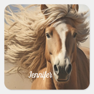 Beautiful Brown Horse Running Square Sticker