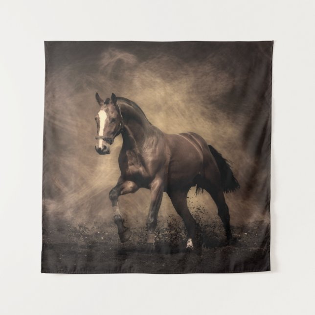 Beautiful brown horse throw pillow tapestry (Front)
