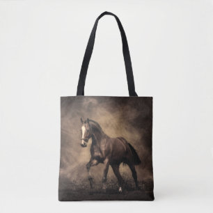 Beautiful brown horse throw pillow tote bag