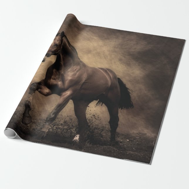 Beautiful brown horse throw pillow wrapping paper (Unrolled)