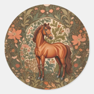 Beautiful Brown Horse William Morris Inspired  Classic Round Sticker