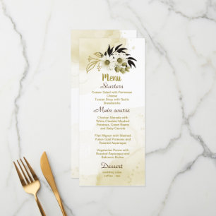 beautiful brown ivory gold floral wedding menu