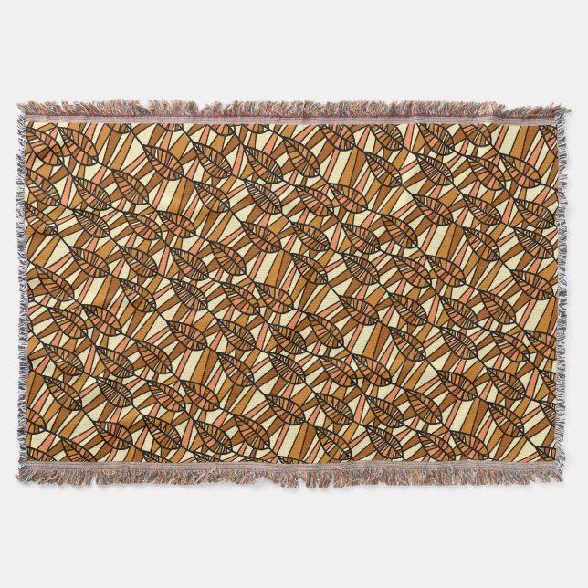Beautiful Brown Leaf Fringed Throw Blanket (Front)